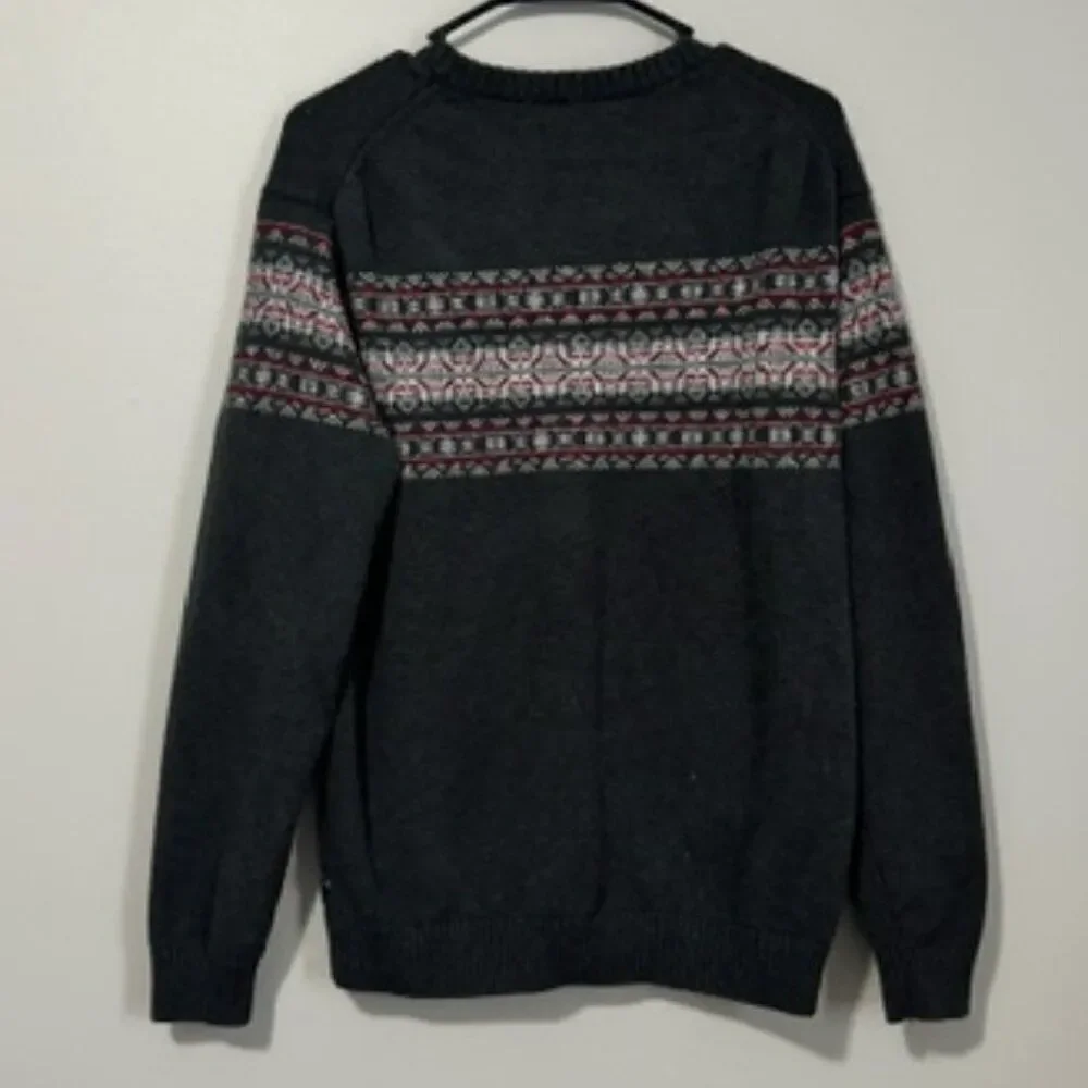 USED Men's Chaps Long Sleeve Sweater Crew Neck Color Grey and Red Size Medium